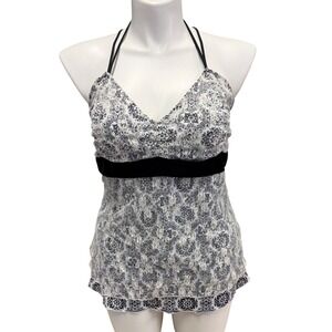 Vanity Y2K Black White Floral Lace Halter Neck Tank Top Women's Size XL?